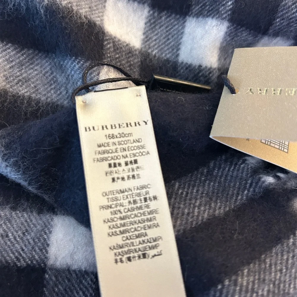 NEW Burberry Giant Check Navy 100% Cashmere Scarf | NWT | Authentic